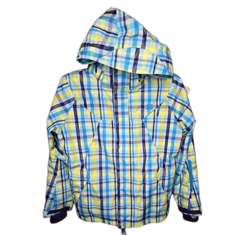 DC Exotex 5K Series Womens Hooded Ski Snowboard Jacket Plaid Pattern Zip Pockets